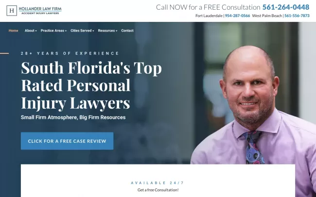 Screenshot of the Hollander Law Firm Accident Injury Lawyers - West Palm Beach Office Website