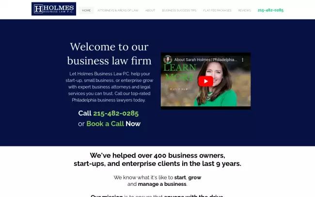 Screenshot of the Holmes Business Law, P.C. Website