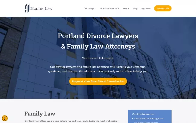 Screenshot of the Holtey Law Website
