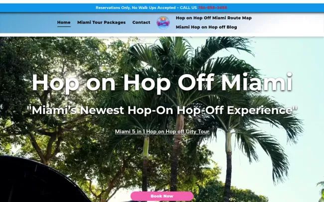 Screenshot of the Hop on Hop Off Miami Tours Website