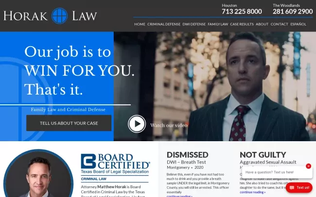 Screenshot of the Horak Law Website