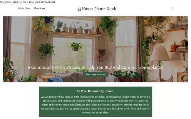 Screenshot of the House Plants Nook Blog