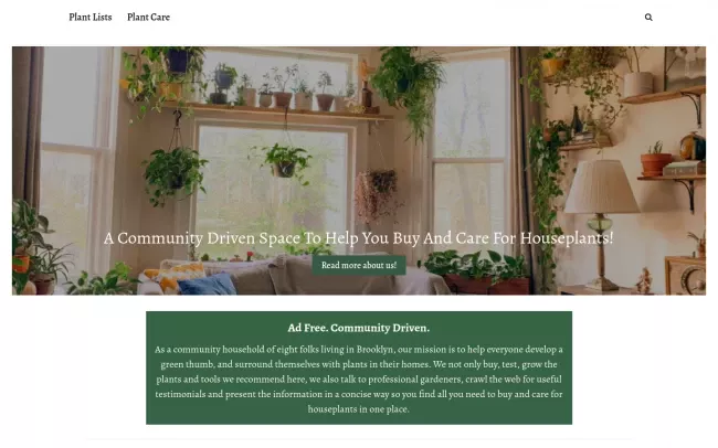 Screenshot of the House Plants Nook Blog