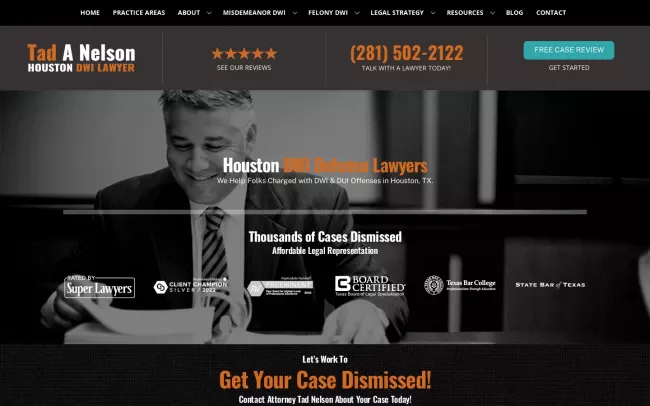 Screenshot of the The Law Offices of Tad Nelson & Associates Website