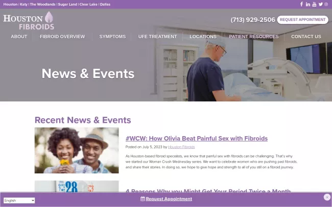 Screenshot of the Houston Fibroids Blog