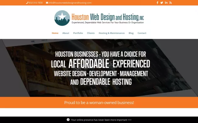 Screenshot of the Houston Web Design and Hosting Website