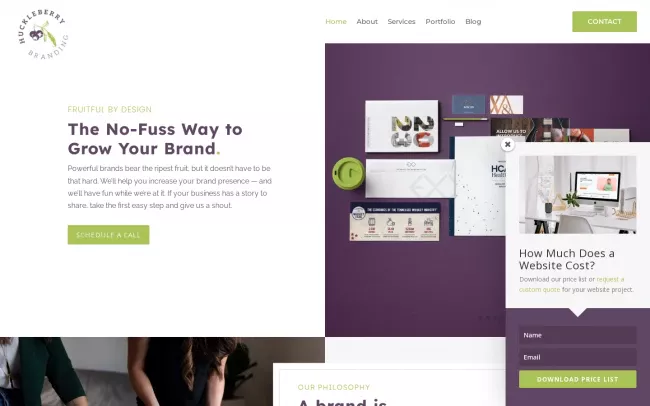 Screenshot of the Huckleberry Branding Website