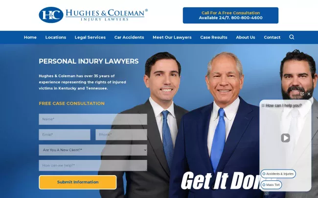 Screenshot of the Hughes & Coleman Injury Lawyers Website