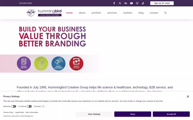 Screenshot of the Hummingbird Creative Group Website