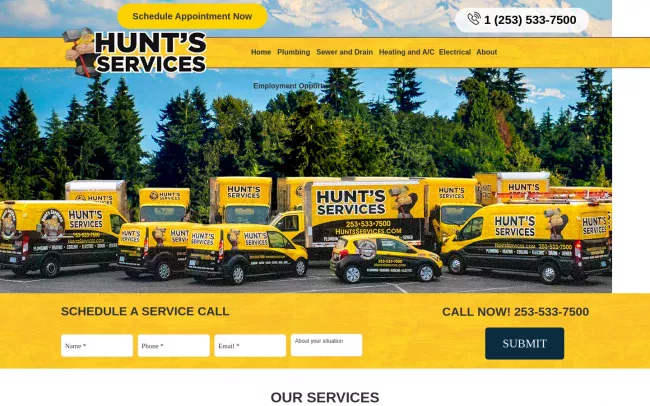 Screenshot of the Hunt's Services Website