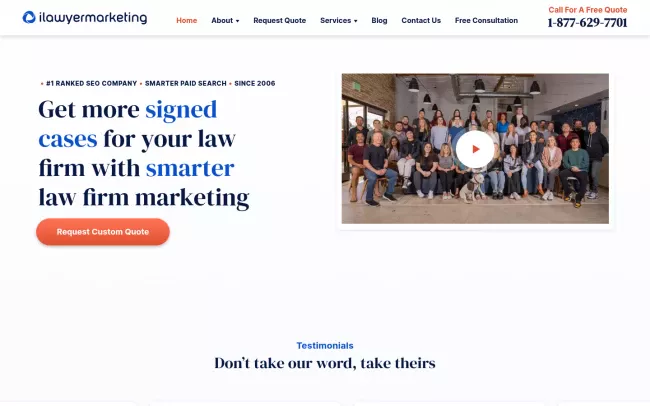 Screenshot of the iLawyer Marketing Website