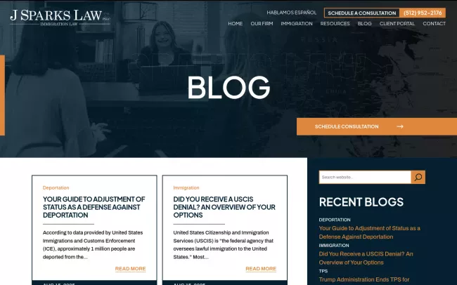 Screenshot of the J. Sparks Law, PLLC Blog