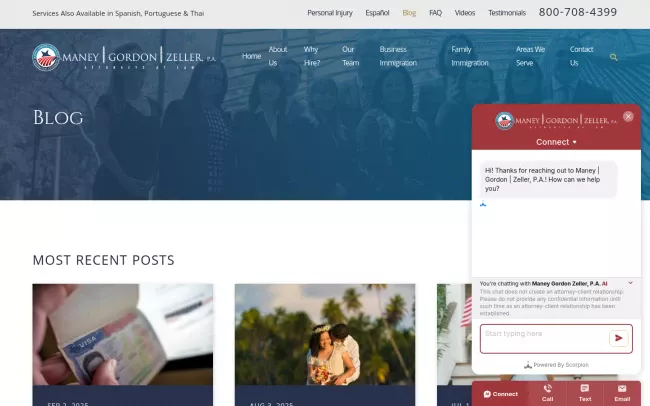 Screenshot of the Maney, Gordon & Zeller, P.A. Blog