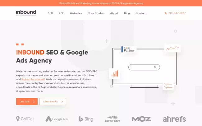 Screenshot of the Inbound - Houston SEO & Google Ads Agency Website