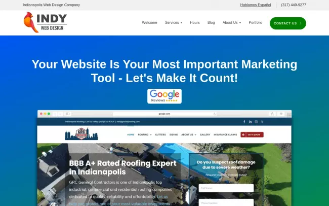 Screenshot of the Indy Web Design Website