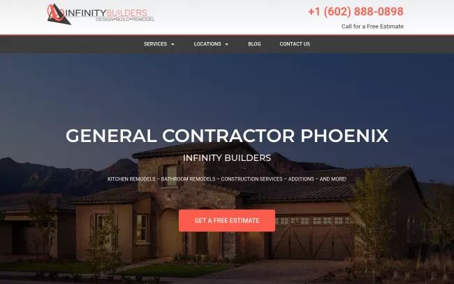 Screenshot of the Infinity Builders - Phoenix Remodeling & Construction Website