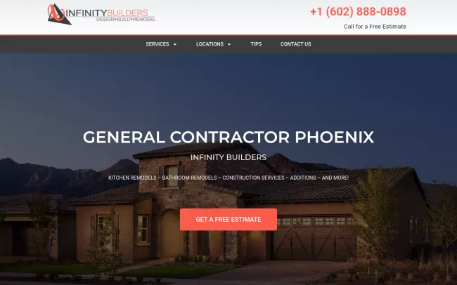 Screenshot of the Infinity Builders - Phoenix Remodeling & Construction Website
