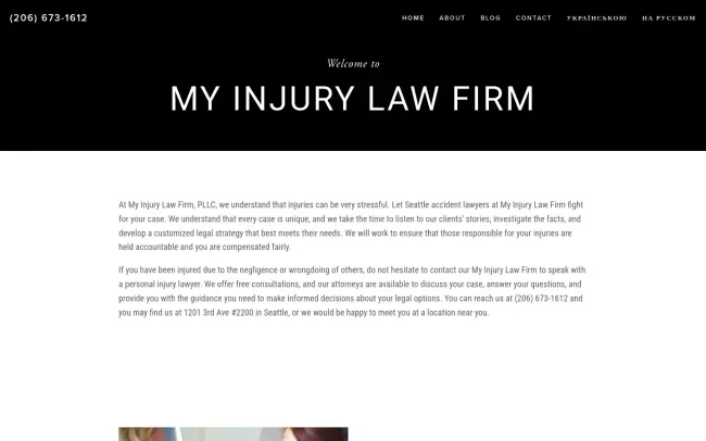 Screenshot of the My Injury Law Firm, PLLC Website