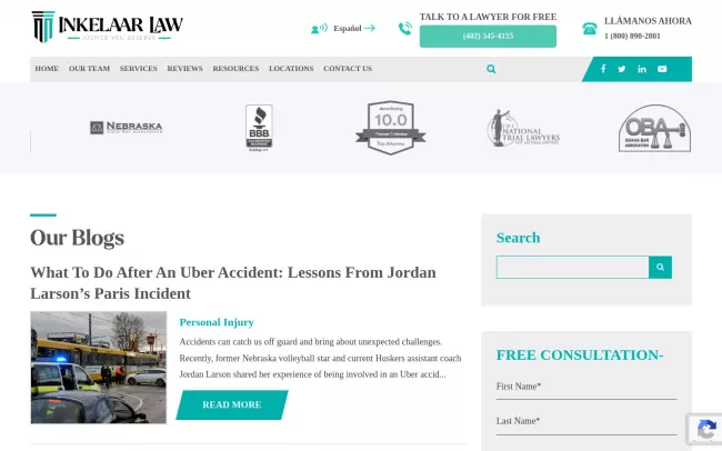 Screenshot of the Inkelaar Law Website