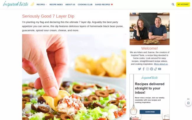 Screenshot of the Inspired Taste Blog