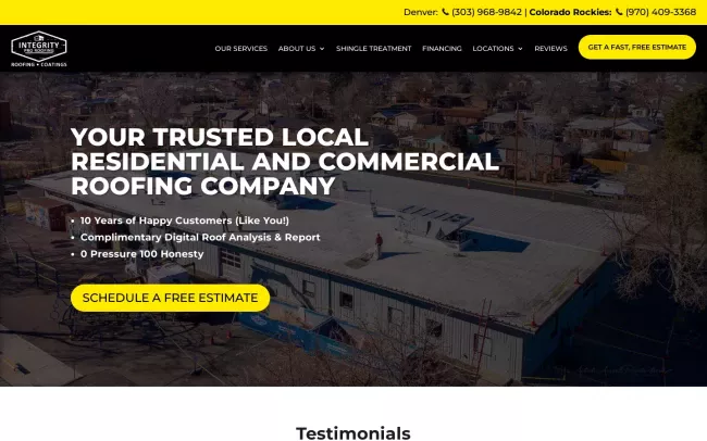 Screenshot of the Integrity Pro Roofing Website