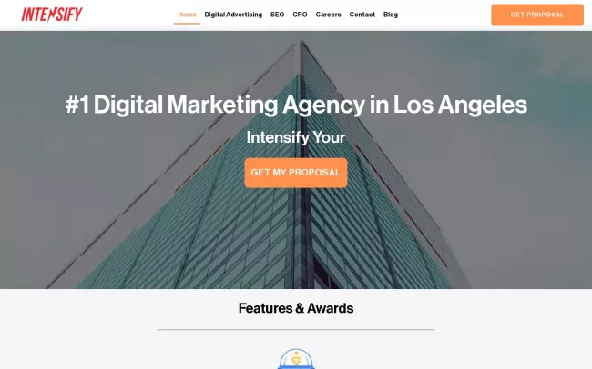 Screenshot of the Intensify Now Website