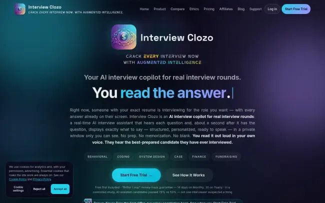 Screenshot of the Interview Clozo Website
