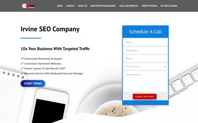 Screenshot of the Irvine SEO Consulting Website