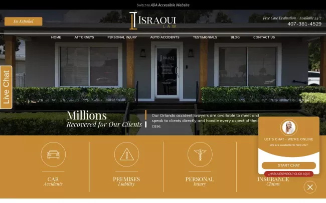 Screenshot of the Israoui Law - Orlando Accident Lawyer Website