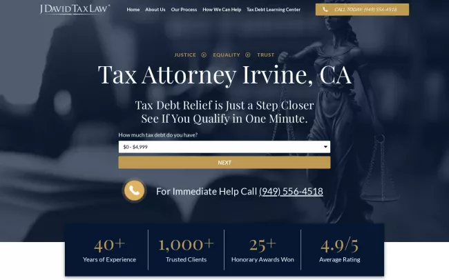 Screenshot of the J. David Tax Law LLC Website