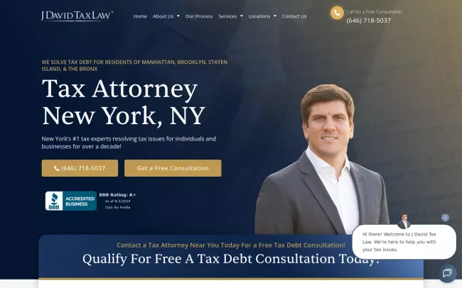 Screenshot of the J. David Tax Law Website