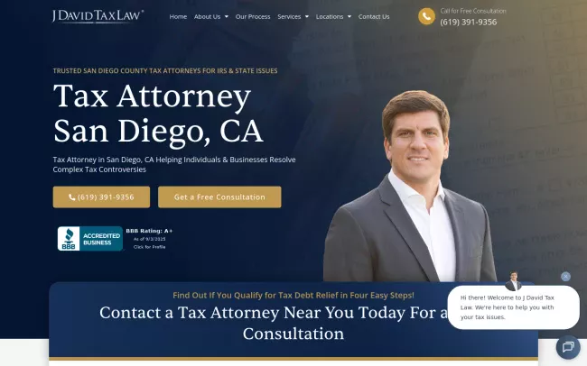Screenshot of the J. David Tax Law - San Diego Office Website