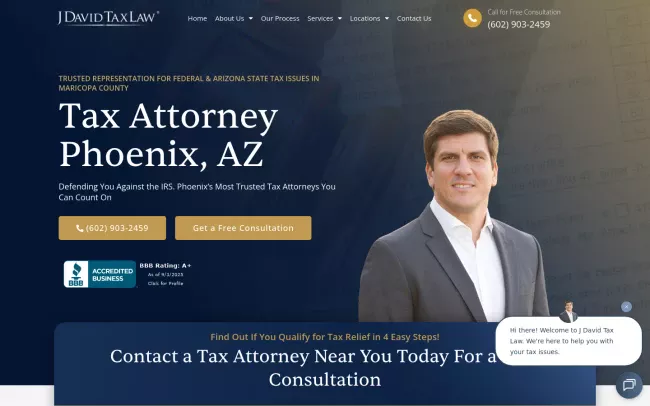 Screenshot of the J. David Tax Law Website