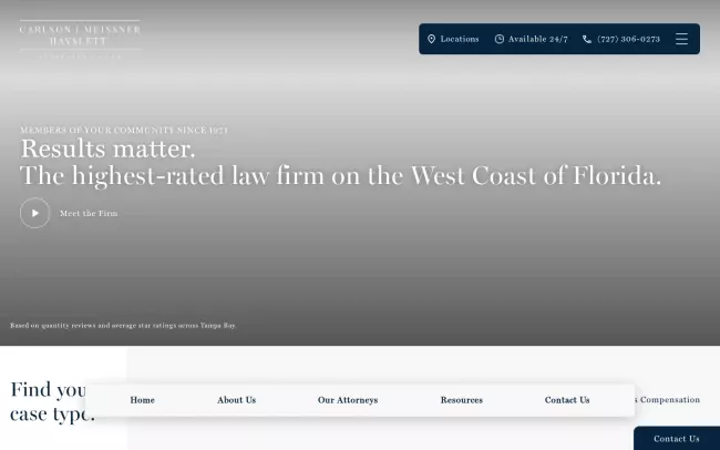 Screenshot of the J. Kevin Hayslett (Carlson Meissner Hart & Hayslett, P.A.) Website