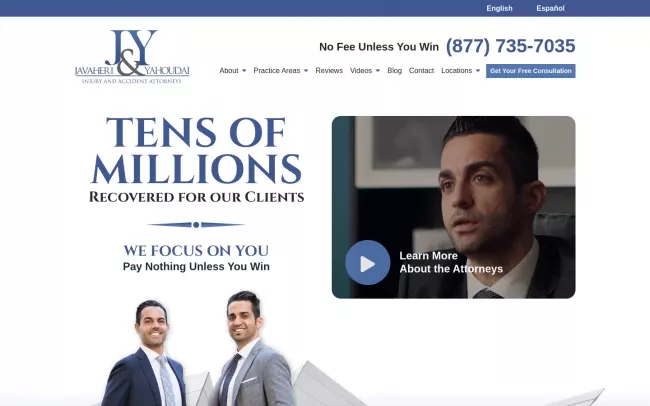 Screenshot of the J&Y Law Injury and Accident Attorneys Website
