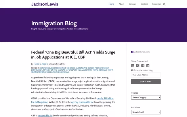 Screenshot of the Jackson Lewis P.C. Blog