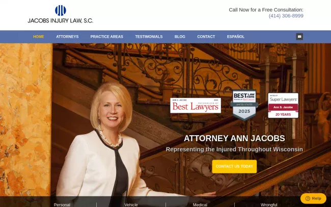Screenshot of the Jacobs Injury Law Website