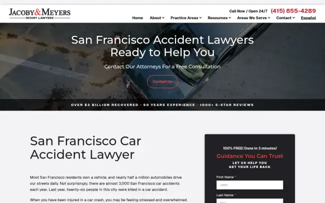 Screenshot of the Jacoby & Meyers Accident & Injury Lawyers - San Francisco Website