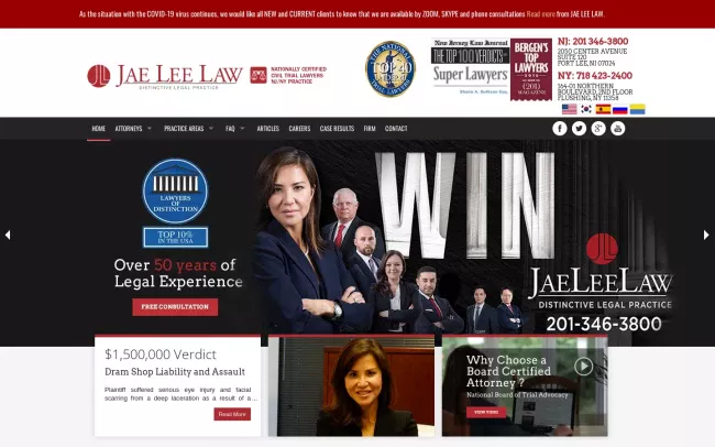 Screenshot of the Jae Lee Law Website