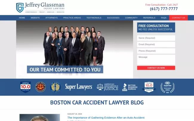 Screenshot of the Jeffrey Glassman Injury Lawyers Website