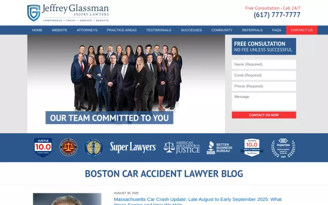 Screenshot of the Jeffrey Glassman Injury Lawyers Website