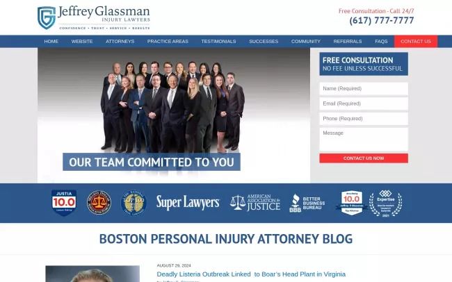 Screenshot of the Jeffrey Glassman Injury Lawyers Website