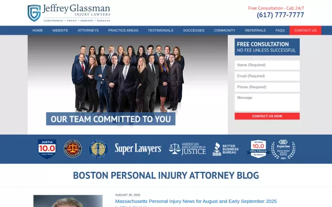 Screenshot of the Jeffrey Glassman Injury Lawyers Website