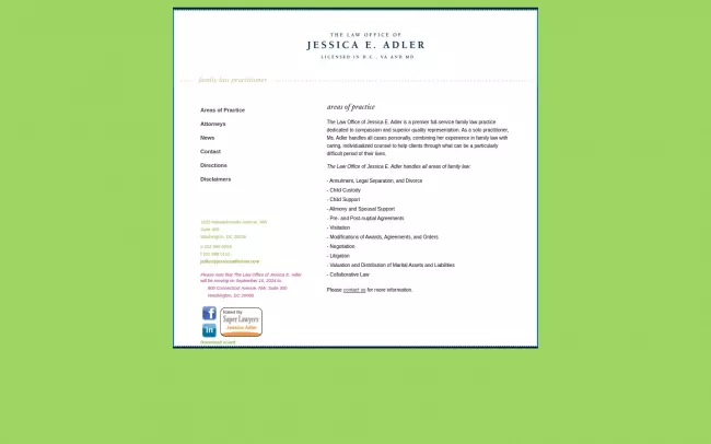 Screenshot of the Jessica E Adler Law Office Website