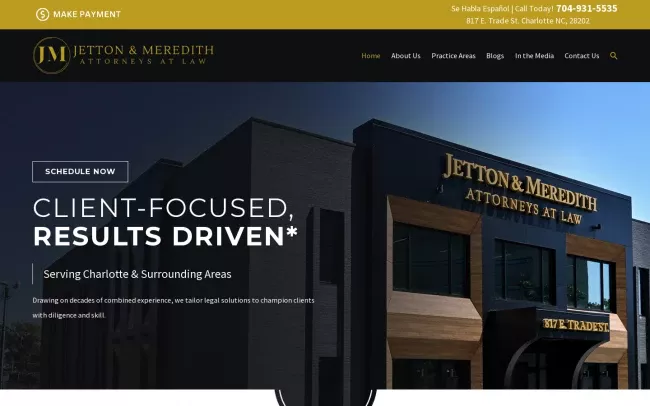 Screenshot of the Jetton & Meredith, PLLC - Top Rated Charlotte, NC Website