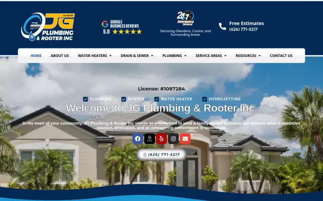 Screenshot of the JG Plumbing & Rooter Inc Website