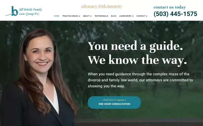 Screenshot of the Jill Brittle Family Law Group, P.C. - Portland Divorce Lawyers Website