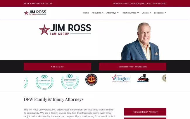 Screenshot of the Jim Ross Law Group, P.C. Website