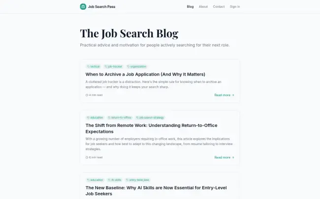 Screenshot of the Job Search Pass Blog