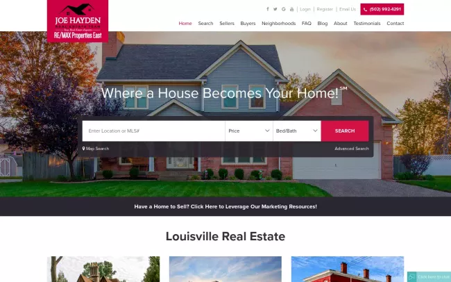 Screenshot of the Joe Hayden Real Estate Team Website
